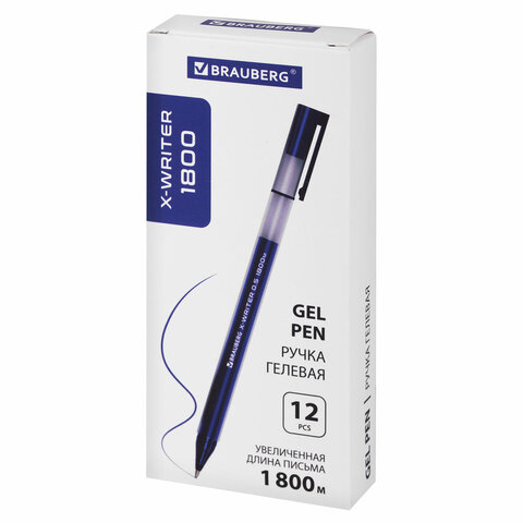 Ручка гелевая BRAUBERG "X-WRITER 1800", длина письма 1800м, синяя, 0,5мм, 144134
