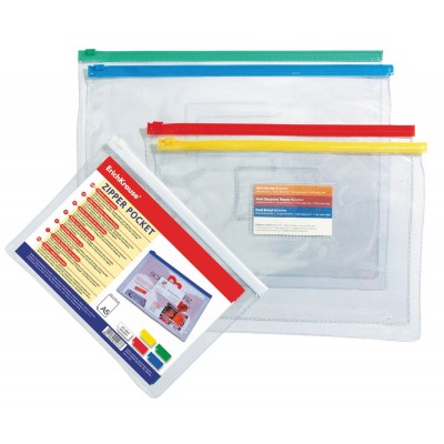 Папка с гибкой молнией Erich Krause Zip Pocket  А4, прозрачная, 335*240мм, 2935 
