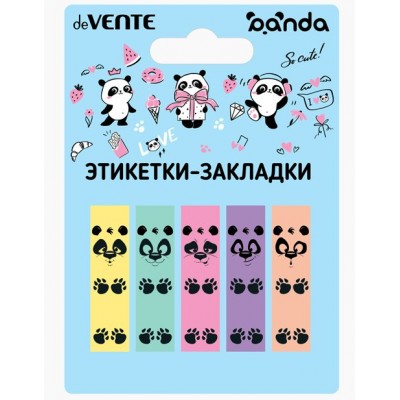 Этикетки-закладки 45х12мм, 5х20л, Panda, ассорти, пластиковые, deVente, 2011105