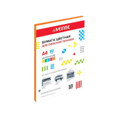 Бумага офисная цветная deVente А4 20л 80г/м2 интенсив оранж 2072919