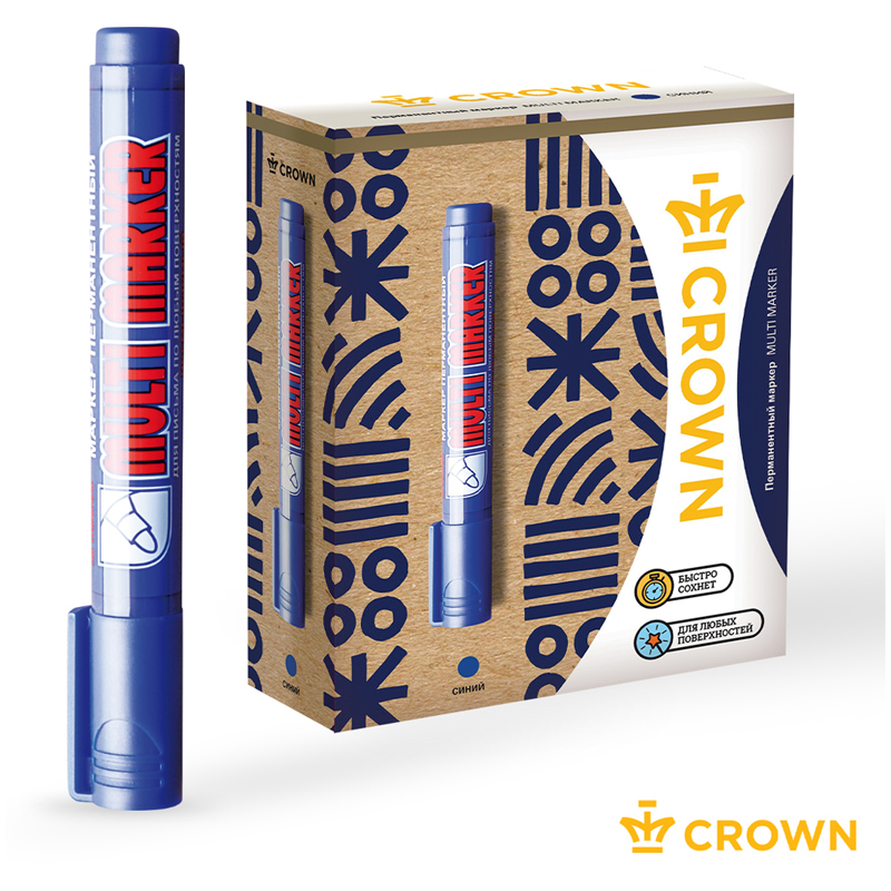 Маркер перманентный Crown "Multi Marker" синий, пулевидный, 3мм, CPM-800 