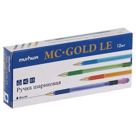 Ручка шариковая Munhwa MC-Gold синяя 0,5мм, корпус цветной, MunHwa, MCL-02