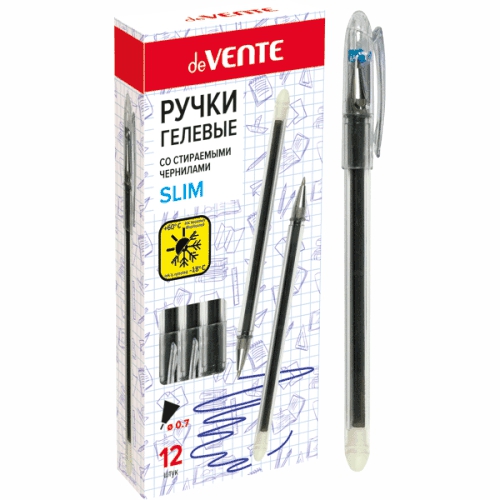 Ручка гелевая Пиши-стирай синяя, 0,7мм, deVente Slim, 5051844
