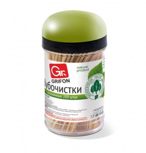 Зубочистки Grifon в баночке 200шт берёзовые 400-003