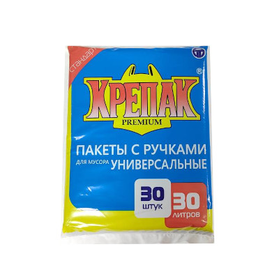 Мешки для мусора ПНД 30л 30шт КРЕПАК 11мкм стопа с ручками