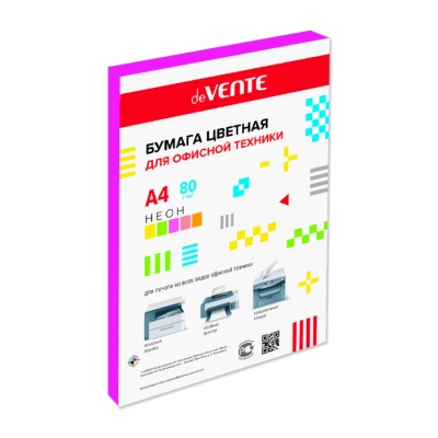Бумага офисная цветная deVente А4 20л 80г/м2 неон розовая 2072224