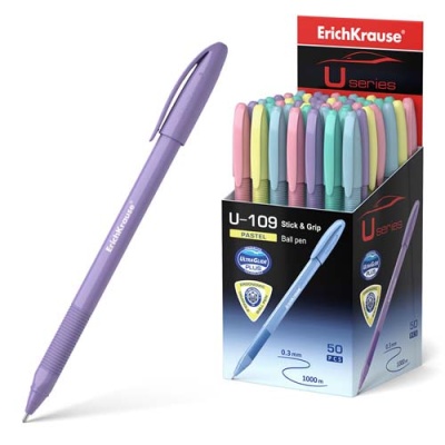 Ручка шариковая Erich Krause "U-109 Pastel Stick&Grip", синяя, 1мм, 58111