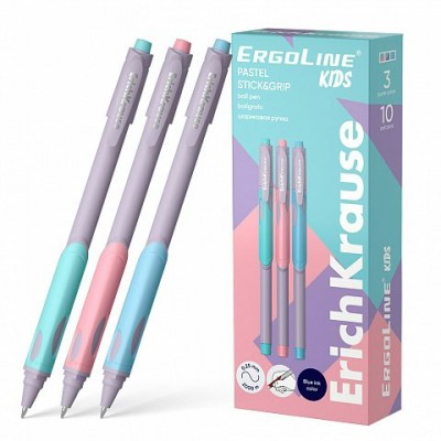 Ручка шариковая Еrich Кrause ErgoLine Kids Stick&Grip Pastel, 0,5мм, синяя, 62037