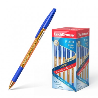 Ручка шариковая Erich Krause R-301 Amber Stick&Grip  синяя 0,7мм 39530 