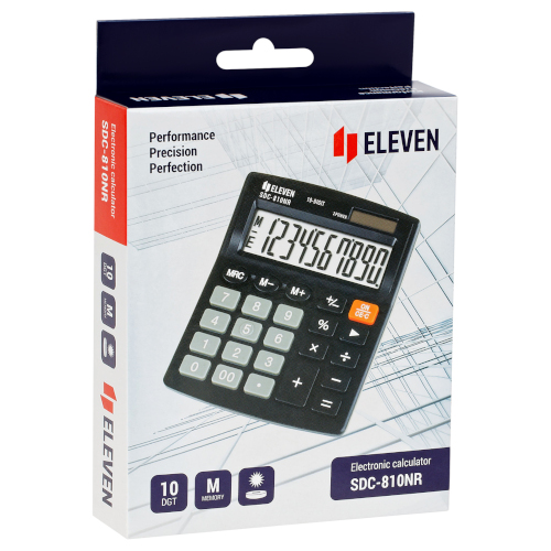 Калькулятор настольный Eleven SDC-810NR, 10 разрядов, двойное питание, 127*105*21мм, черный, SDC-810
