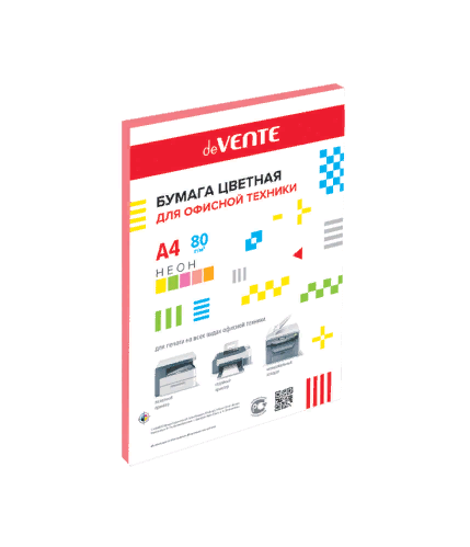 Бумага офисная цветная deVente А4 50л 80г/м2 неон розовая 2072603