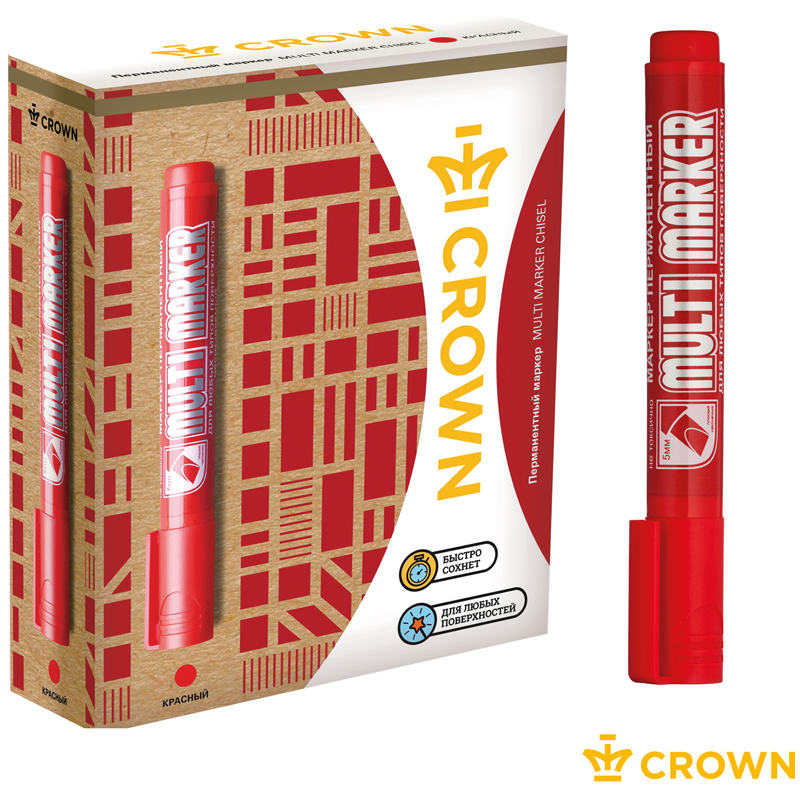 Маркер перманентный Crown "Multi Marker Chisel" красный, скошенный, 5мм, CPM-800CH