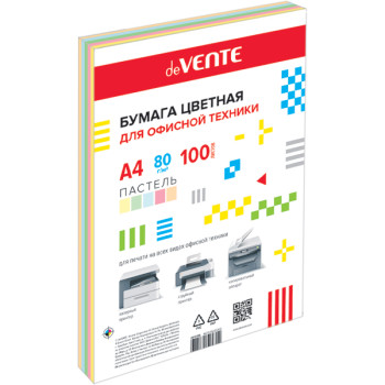 Бумага офисная цветная deVente А4 100л 80г/м2 ассорти 5цв пастель 2072705