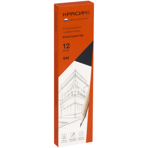Карандаш чернографитный Красин "Конструктор" 5М (5B), шестигранный, С-330