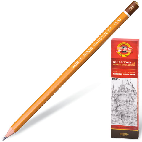 Карандаш чернографитный Koh-i-noor 1500, 3Н, 150003Н
