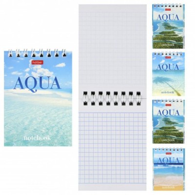 Блокнот А7 Хатбер на спирали, 60л, клетка, AQUA, 60Б7В1гр 081166