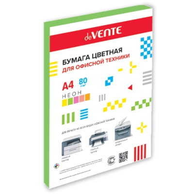 Бумага офисная цветная deVente А4 100л 75г/м2 неон зеленая 2072208