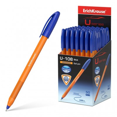 Ручка шариковая Erich Krause U-108 Orange Stick синяя 1мм желтый 3-гран корпус 47582