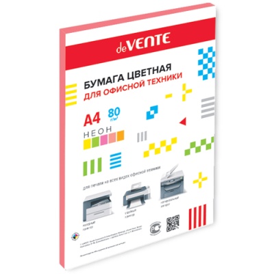 Бумага офисная цветная deVente А4 50л 75г/м2 неон розовая 2072242