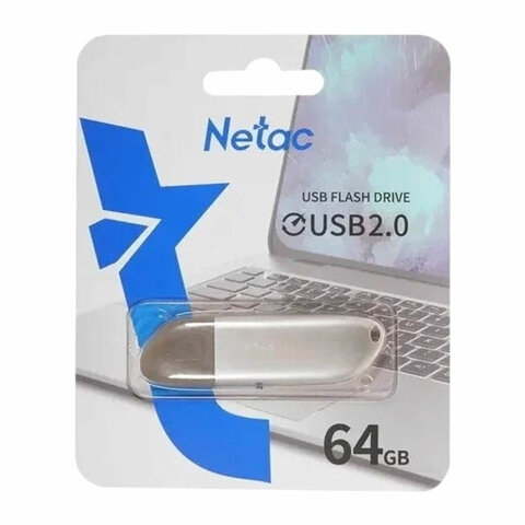 Флеш-диск USB 2.0 64GB NETAC U352, металлический корпус, серебристый, NT03U352N-064G-20PN