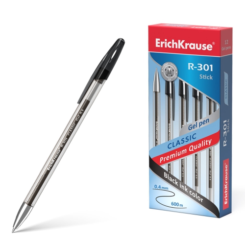 Ручка гелевая черная Erich Krause "R-301 Classic Gel Stick", 0.5мм, 53347