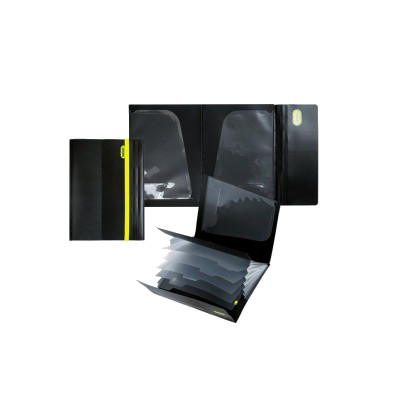 Папка на резинке А4 deVente Monochrome, 2в1: А3 с карманами + А4 6 отд, картотека, черная, 3078916